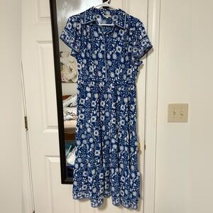 Max Studio Blue and White Floral Midi Dress